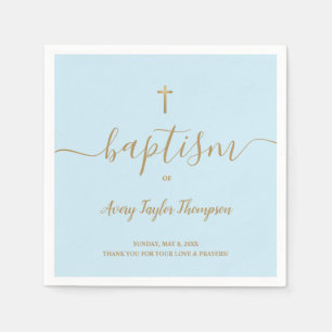 Personalisierte blaue Goldkreuzjungen Taufe elegan Serviette
