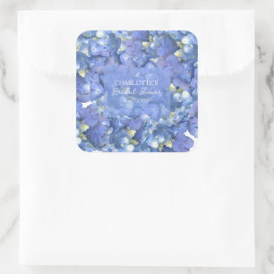 Personalisierte Blaue Hortensien-Blüten Brautdusch Quadratischer Aufkleber