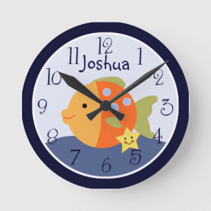 Personalisierte Blaue Lagune/Fischuhr Runde Wanduhr