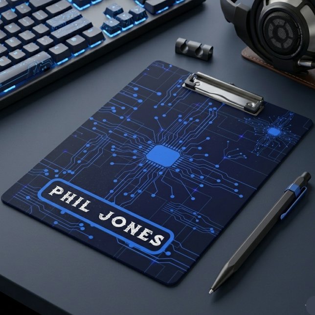 Personalisierte blaue Leiterplatte Tech Geek Klemmbrett (Personalized Blue Circuit Board Tech Geek Clipboard
)