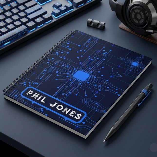 Personalisierte blaue Leiterplatte Tech Geek Notizbuch (Personalized Blue Circuit Board Tech Geek Notebook)