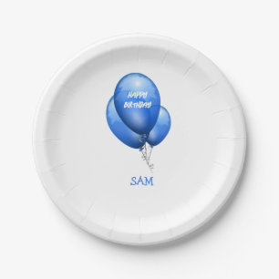 Personalisierte blaue Luftballons zum Geburtstag Pappteller
