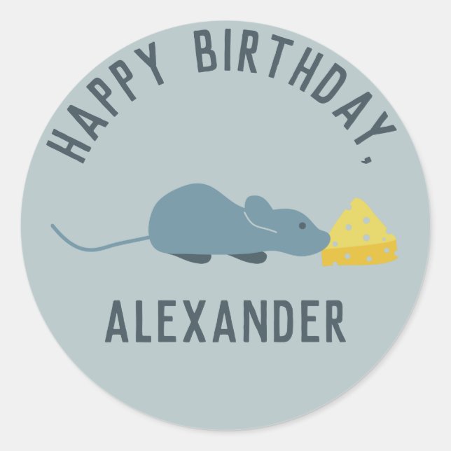 Personalisierte Blaue Maus und Käse Runder Aufkleber (Vorderseite)