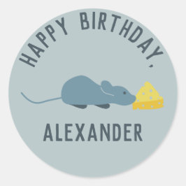 Personalisierte Blaue Maus und Käse Runder Aufkleber