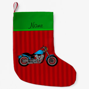 Personalisierte blaue Motorradrotnamensstreifen Kleiner Weihnachtsstrumpf