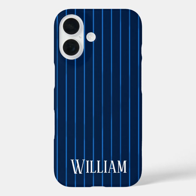 Personalisierte blaue Nadelstreifen Case-Mate iPhone Hülle (Rückseite)