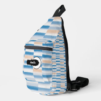 Personalisierte blaue Pfirsichfarbe Streifen Crossbody Bag