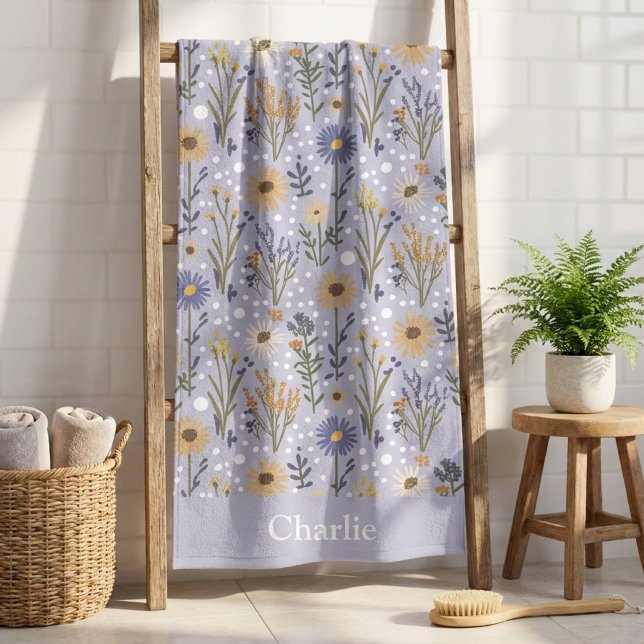 Personalisierte blaue Punkte-Blumen-Kinder Strandtuch (Von Creator hochgeladen)