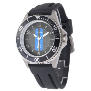 Personalisierte blaue Racing Stripes Armbanduhr