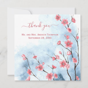 Personalisierte blaue rosa Blumen-Hochzeit Danke Karte