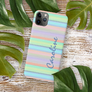 Personalisierte Blaue Rosa Grüne Streifen Case-Mate iPhone Hülle