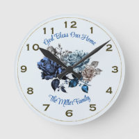 Personalisierte blaue Rose Mauer Uhr Gott segne un