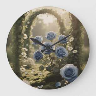 Personalisierte Blaue Rosen Eleganz – Einzigartige Große Wanduhr