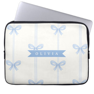 Personalisierte Blaue Schleife Coquette Name Ästhe Laptopschutzhülle