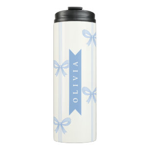 Personalisierte Blaue Schleife Coquette Name Ästhe Thermosbecher