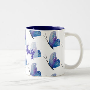 Personalisierte blaue Schmetterling   Zwei-Ton Zweifarbige Tasse