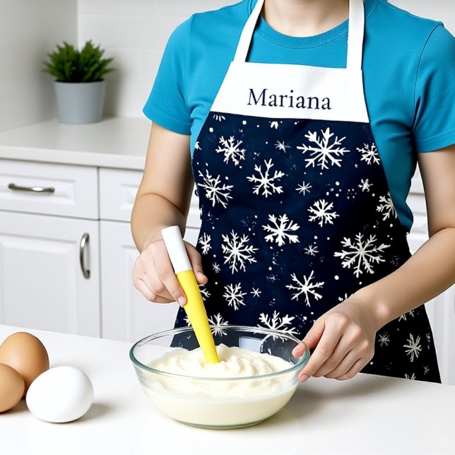 Personalisierte Blaue Schneeflocke Weihnachten Schürze (Personalized Navy Blue Snowflake Christmas Apron)