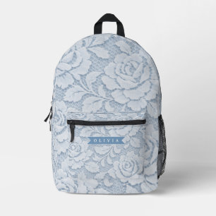 Personalisierte Blaue Spitze Floral Elegant Romant Bedruckter Rucksack