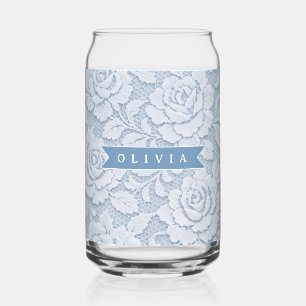Personalisierte Blaue Spitze Floral Elegant Romant Dosenglas