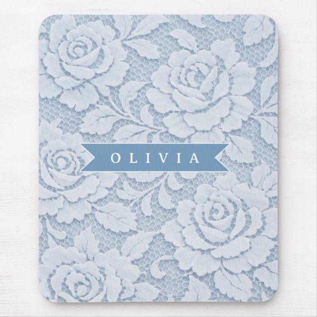 Personalisierte Blaue Spitze Floral Elegant Romant Mousepad (Vorne)