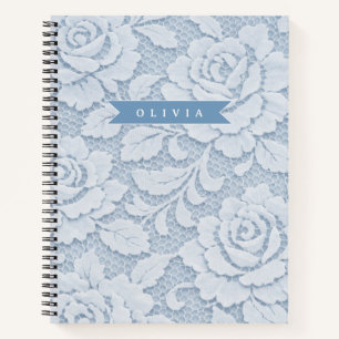 Personalisierte Blaue Spitze Floral Elegant Romant Notizbuch