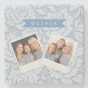 Personalisierte Blaue Spitze Floral Elegant Romant Steinuntersetzer