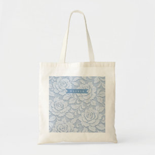 Personalisierte Blaue Spitze Florale Elegante Roma Tragetasche