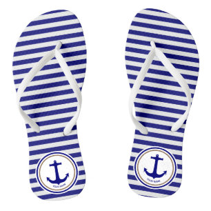 Personalisierte blaue Streifen und Anker der Navy Flip Flops