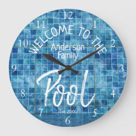 Personalisierte blaue Tile Herzlich willkommen im  Große Wanduhr