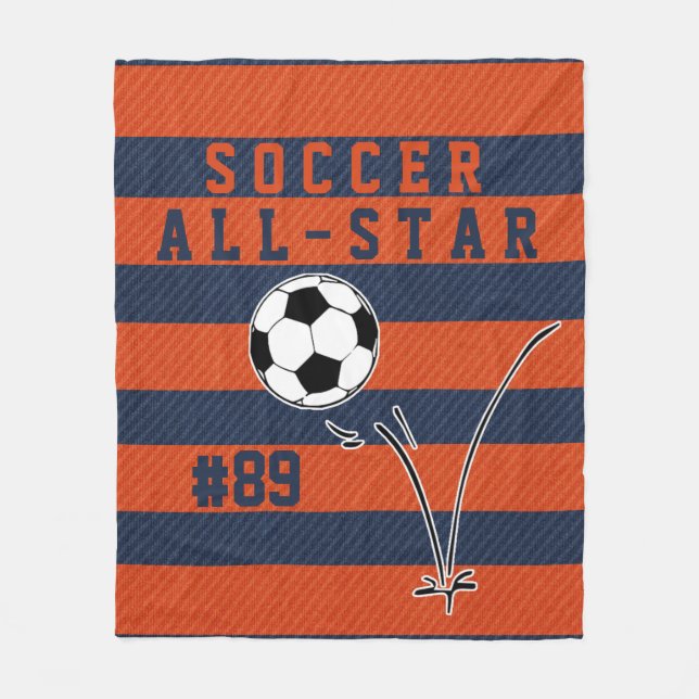 Personalisierte blaue u. ORANGE FUSSBALL Fleecedecke (Vorderseite)