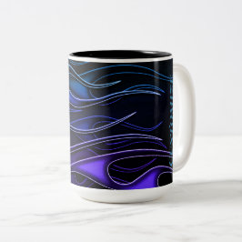 Personalisierte blaue und Lila Flammen Zweifarbige Tasse