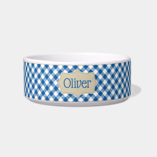 Personalisierte blaue und weiße karierte Pet-Schüs Napf