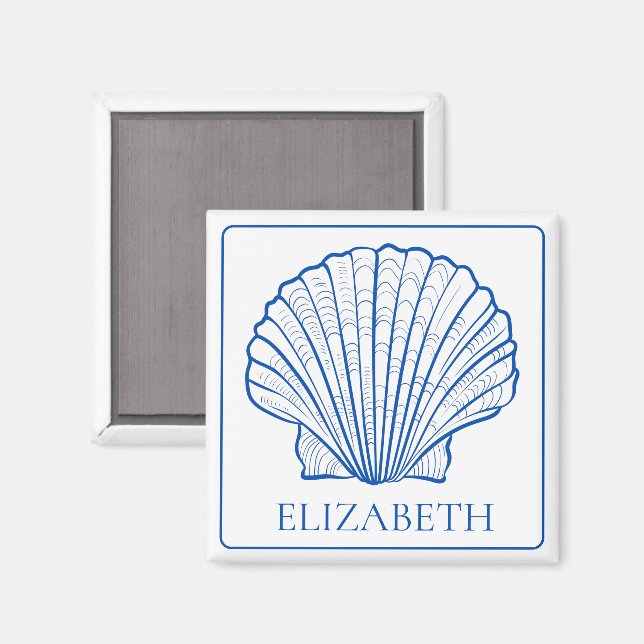 Personalisierte blaue und weiße Seashell-Küste Magnet (Vorderseite/Rückseite)