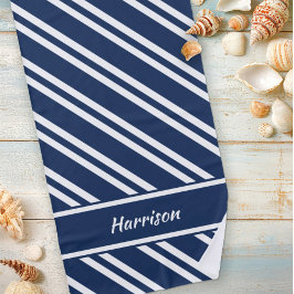 Personalisierte blaue und weiße Streifen Strandtuch