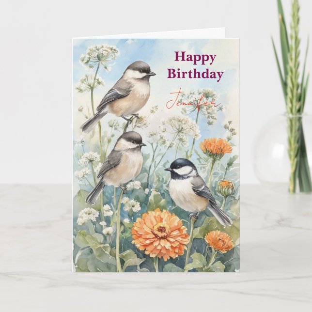 Personalisierte Blaue Vogel Blumen Wasserfarbe Geb Karte (Vorderseite)