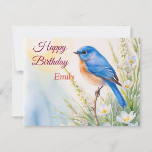 Personalisierte Blaue Vogel Blumen Wasserfarbe Geb Postkarte