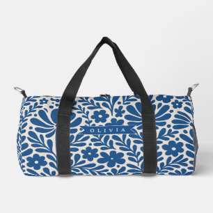 Personalisierte Blaue Volkstümliche Blumenmuster N Duffle Bag