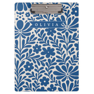 Personalisierte Blaue Volkstümliche Blumenmuster N Klemmbrett