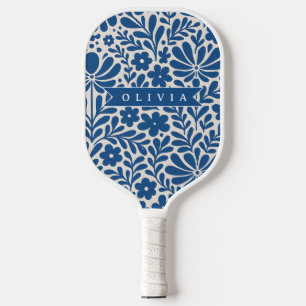 Personalisierte Blaue Volkstümliche Blumenmuster N Pickleball Schläger