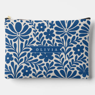 Personalisierte Blaue Volkstümliche Blumenmuster N Zubehörtasche