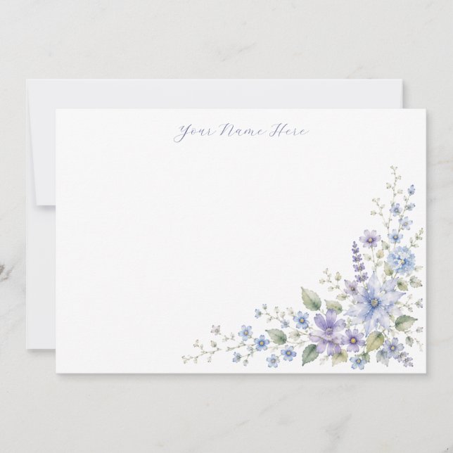 Personalisierte blaue Wildblumen-Notizkarten Dankeskarte (Vorderseite)
