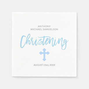 Personalisierte blauer Jungen-Kreuz PASTELLTAUFE Serviette