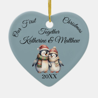 Personalisierte Blaugraue Weihnachten Zusammen Paa Keramik Ornament