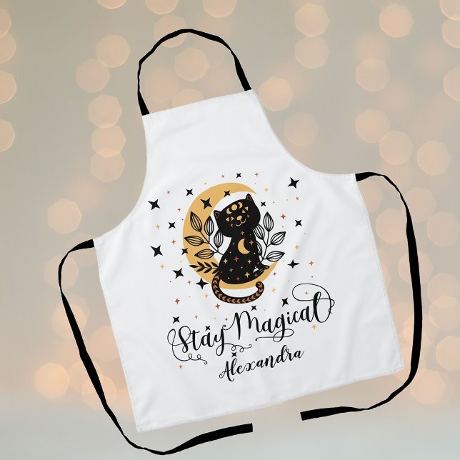 Personalisierte Bleibe Zauberkatze Schürze (Personalized Stay Magical Black Cat Apron)