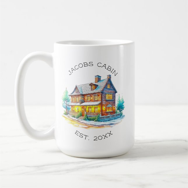 Personalisierte Blockhütte Weihnachten Kaffeetasse (Links)