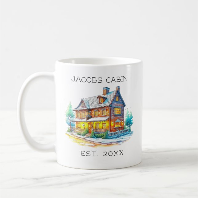 Personalisierte Blockhütte Weihnachten Kaffeetasse (Links)