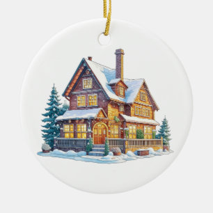 Personalisierte Blockhütte Weihnachten Keramik Ornament