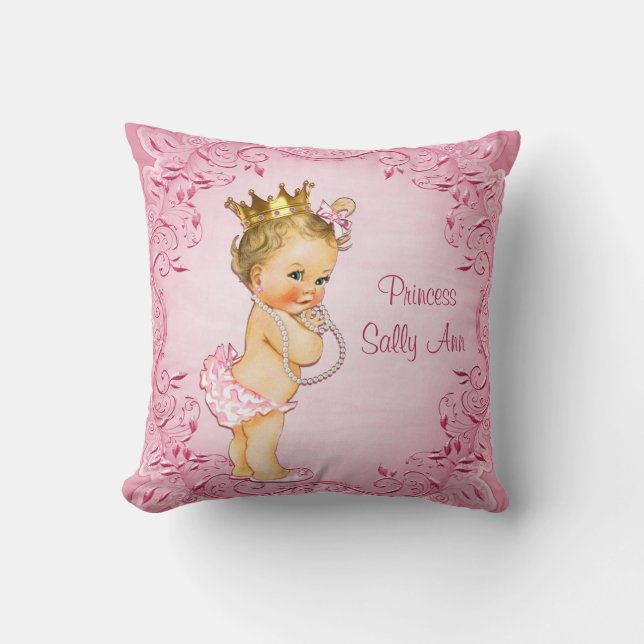 Personalisierte blonde Prinzessin Glamorous Pink Kissen (Vorderseite)
