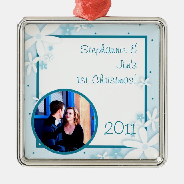 Personalisierte Blue Daisies Silbernes Ornament (Vorne)