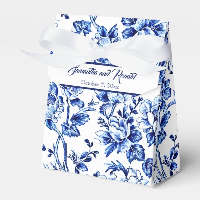 Personalisierte Blue Floral Toile Hochzeit Geschenkschachtel (Vorderseite)
